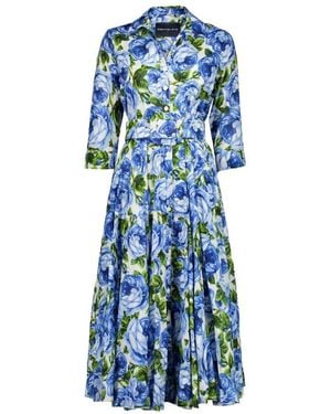Samantha Sung Blau Rose Midi Kleid Hemdkragen