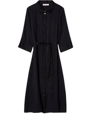 BUSNEL Nala Leinen Midikleid - Schwarz