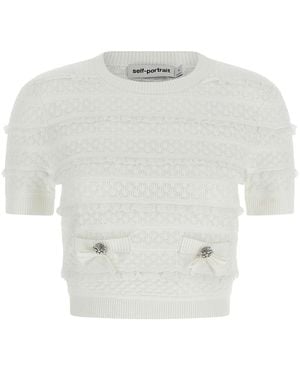 Self-Portrait Round-Neck Knitwear - White