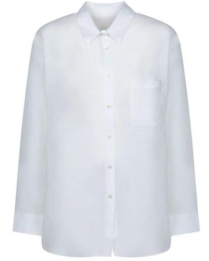 120% Lino Weiße Leinenbluse, Klassischer Kragen, Vordere Knöpfe