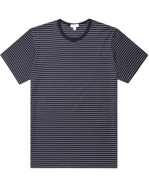 Sunspel Tops ,Blauw ,Katoen Klassiek T-Shirt Met Strepen