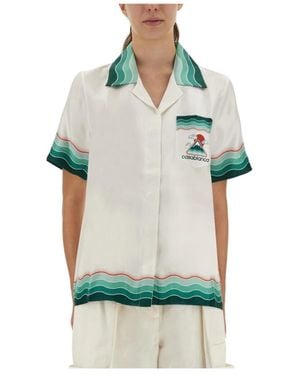 CASABLANCA Overhemden ,Veelkleurig ,Zijden Blouse Met Korte Mouwen - Groen