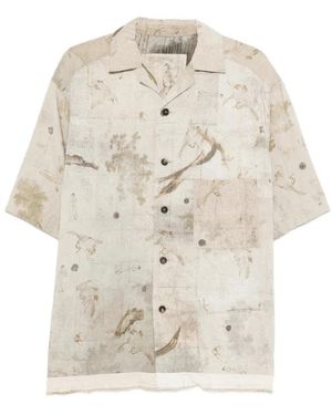 Ziggy Chen Overhemden ,Katoen Geprint Shirt Met Korte Mouwen - Naturel
