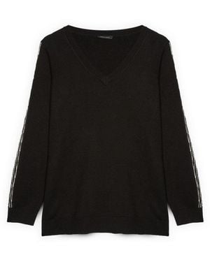 FIORELLA RUBINO Pullover Mit V-Ausschnitt Und Strassbesatz - Schwarz