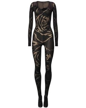Wolford Jumpsuits & Playsuits ,Zwart ,Wol Rose Shadow Catsuit