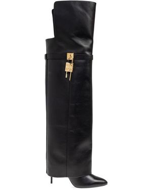 Givenchy Schoenen ,Zwart ,Leer Shark Lock Stiletto Over-Knee Laarzen