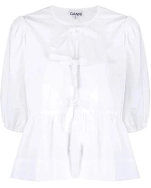 Ganni Cotton Poplin Peplum Blouse - Wit