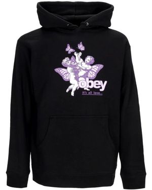 Obey Hoodies & Sweatvesten ,Zwart ,Katoen Liefde Basic Hooded Fleece Hoodie - Blauw