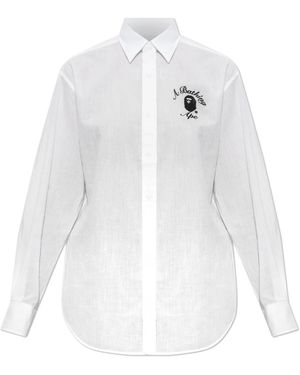 A Bathing Ape Overhemden ,Wit ,Katoen Shirt Met Logo