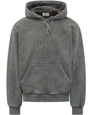 Gcds Hoodies & Sweatvesten ,Grijs ,Denim Studded Logo Hoodie