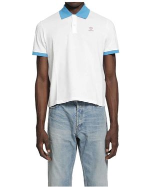 Versace Tops ,Wit ,Katoen Geborduurd Katoen Piqué Polo - Blauw