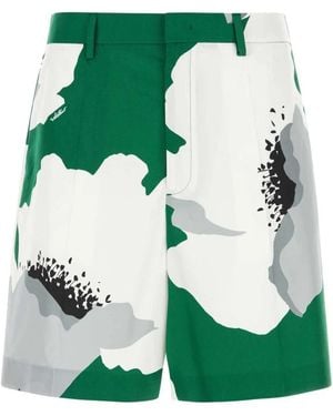Valentino Garavani "Flower Portrait Print Poplin Bermuda Shorts - Green