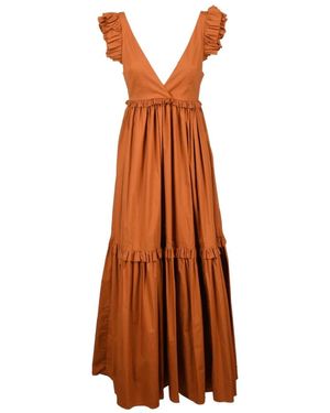 WEILI ZHENG Katoenen Lange Jurk Met Ruchesmouwen - Bruin