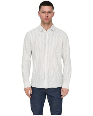 Only & Sons Caiden Gestreepte Linnen Blouse - Wit