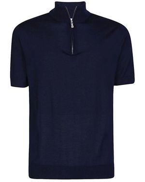 Eleventy Sportlicher Halbzip Wollpullover - Blau
