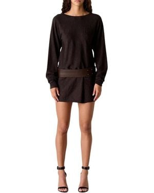 Christopher Esber Kleedjes ,Bruin ,Wol Leren Riem Magyar Merino L/S Mini Jurk - Zwart