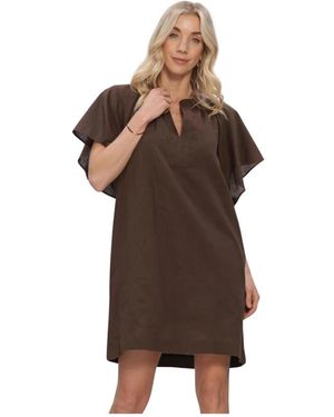 Notre-v Kleedjes ,Bruin ,Linnen Nv-Hennette Mini Jurk
