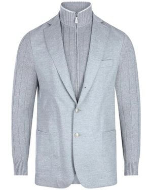 Eleventy Grijze Wollen Jas Met Trechterhals - Blauw