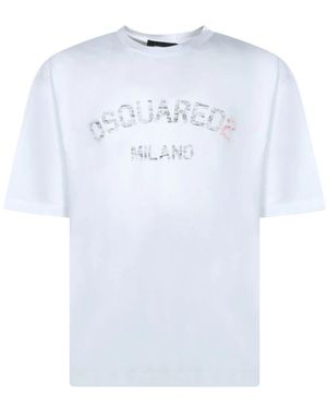 DSquared² Weißes Baumwoll-T-Shirt - Blau