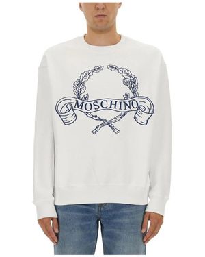 Moschino Laurel Crown Logo Bestickter Rundhals-Pullover - Grau