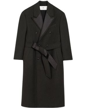 Ami Paris Jassen ,Grijs ,Leer Lange Jas - Zwart