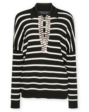 Elena Miro Gestreiftes Strickpolo-Shirt - Schwarz