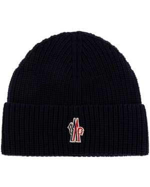 Moncler Accessoires ,Blauw ,Katoen Logo Beanie - Zwart