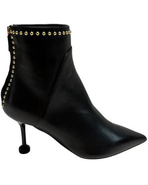 Ninalilou Botines De Cuero Con Tachuelas Doradas, Mujer, Talla - Negro