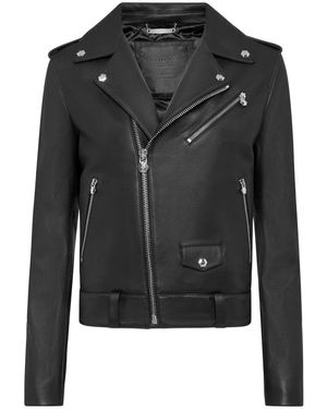 Philipp Plein Biker Lederjacke - Schwarz