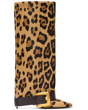 Balmain Anthem Lederstiefel Mit Leoparden-Print - Braun