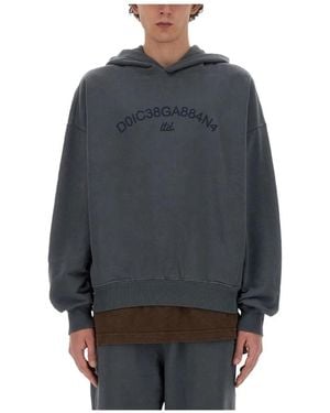 Dolce & Gabbana Hoodies & Sweatvesten ,Grijs ,Katoen Cropped Hoodie