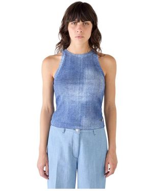 Shaft Tops ,Blauw ,Denim Canotta Regular A Costine Effetto Denim