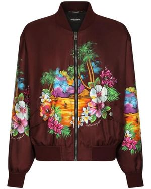 Dolce & Gabbana Island-Print Silk Bomber Jacket - Brown