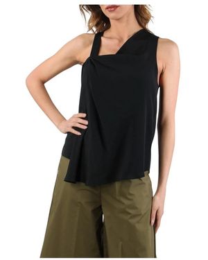 Manila Grace Tops ,Zwart ,Top Asymmetrisch Zonder Mouwen Van Zijdemix