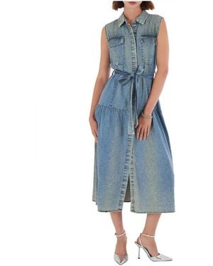 Yes-Zee Langes Ärmelloses Kleid Mit Gürtel - Blau