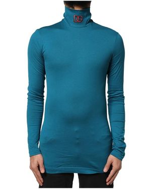 Dolce & Gabbana Blauer Baumwoll-Rollkragenpullover