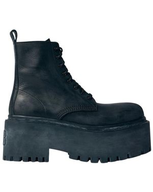 Balenciaga Matte Leder Plateau Stiefel - Blau