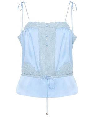 Chloé Tops ,Blauw ,Katoen Camisole Top Met Kanten Rand En Trekkoordtaille