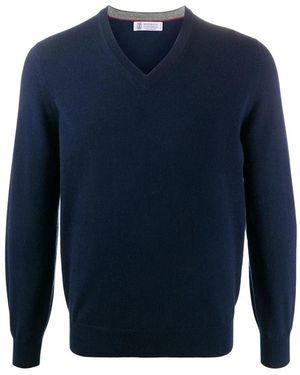 Brunello Cucinelli V-Neck Knitwear - Blauw