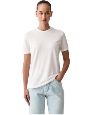 Lacoste Tops ,Wit ,Katoen Fluid Scallop Trim Piqué T-Shirt - Grijs