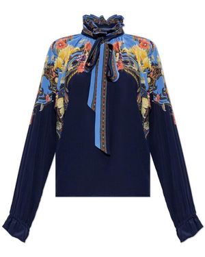 Etro Zijden Blouse Met Bloemendessin - Blauw