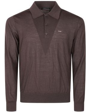 Prada Tops ,Bruin ,Wol Superfine Wool Polo Shirt