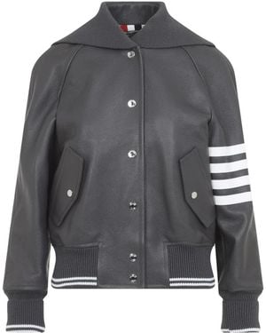 Thom Browne Leren 4-Bar Oversized Blouson Jas - Grijs