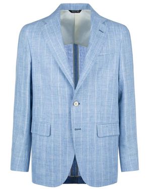 Brian Dales Jassen ,Blauw ,Wol Single-Breasted Blazer