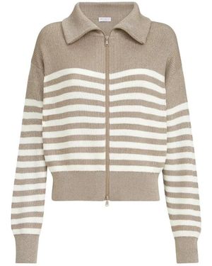 Brunello Cucinelli Sparkling Cotton Gestreept Engels Ribvest - Naturel