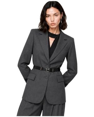 Kocca Taillierter Blazer Mit Gürtel, Spitzenmanschetten Und Pattentaschen - Schwarz
