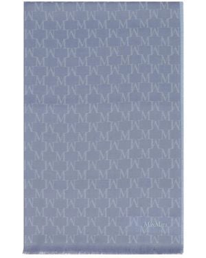 Max Mara Jacquard-Logo Fransenschal Aus Reiner Wolle - Blau