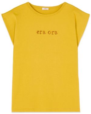 Oltre Tops ,Geel ,Katoen T-Shirt Met Geborduurde Letters