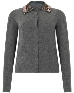 Alberta Ferretti Truien & Vesten ,Grijs ,Wol Cardigan Met Juwelenkraag
