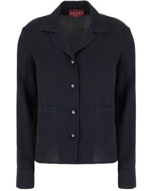 Gucci Overhemden ,Blauw ,Leer Zijden Jacquard Shirt